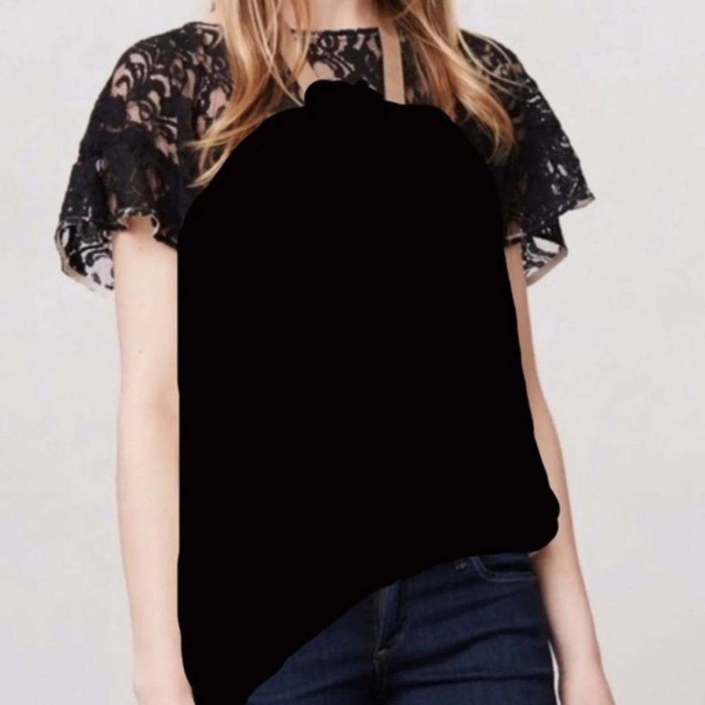 Anthropologie Maeve Penumbra Lace Black Top